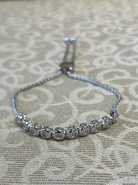 Sterling Silver Adjustable Chain Bracelet with Diamonds